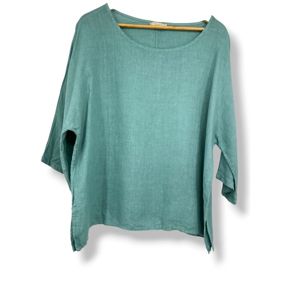 Giusy Made in Italy Linen Oversized Linen Teal Blouse Women's L Resortwear